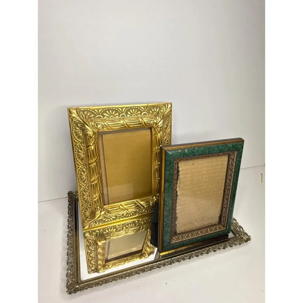 Set of two ornate vintage gold and green frames
